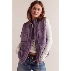 Free People We The Free Jeje Vest Blouse Top Sleeveless Zip-Up Utility XS 283714